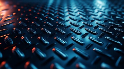 Obraz premium Brushed metallic diamond plate rendered in 3D, smooth surface with polished grain, clear and detailed diamonds, subtle lighting reflecting softly