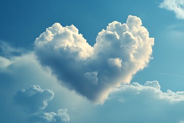White cloud forming a heart shape against a blue sky symbolizes love, romance, and valentine's day