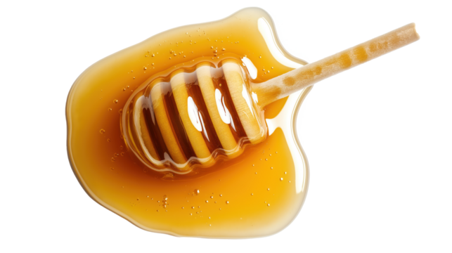 Single honeybee in air, light brown body, darker brown wings. Positioned top left, facing right. Light gray background, neutral color, allows bee to stand out. Transparent isolated alpha mask cut out.