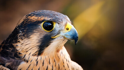 Naklejka premium Close-Up of a Falcon, Capturing Its Sharp Beak and Powerful Gaze