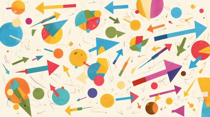 A playful page of clipart featuring various arrows and circles outlined in colorful chalk lines on white paper, with bright red, yellow, green, pink, and blue tones. 