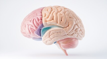 Brain anatomy, cross-section with labeled regions, colorful highlights