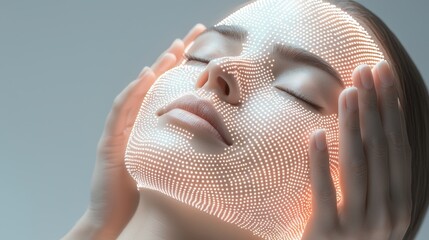 Woman's face with subtle contouring lines pulling upward, soft lighting reminiscent of a serene spa, skin beauty and rejuvenation concept