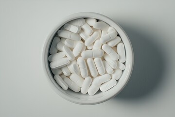 A Close-Up of White Tablets in a Round Bowl, Showcasing Their Various Shapes and Sizes