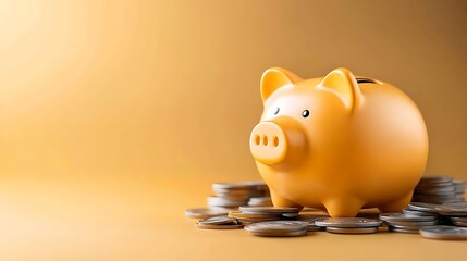 Vibrant yellow piggy bank sitting on a sleek dark yellow background, symbolizing a focus on savings and financial planning in a modern world.