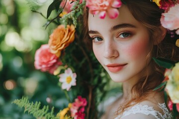 Naklejka premium Woman in Flower Crown Portrait