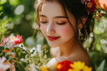 Beautiful Woman with Flowers in Her Hair