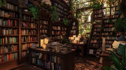 Obraz premium an ancient library with many books