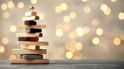   A wooden Christmas tree block with a star-shaped top