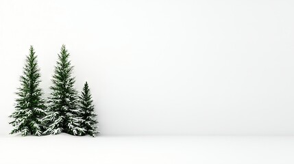   Small trees in snowy field with white backdrop