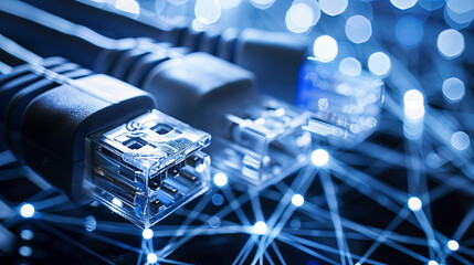 Minimalistic internet wires emerging with network connections focus. concept of digital connectivity, technology infrastructure, high-speed data transfer