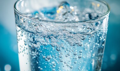 A close-up of an effervescent tablet dissolving in a glass of water, with bubbles racing to the surface and a fizzing sound almost audible