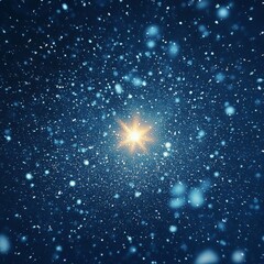 Christmas star lighting up the night sky in snowy forest