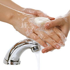 Fototapeta premium Muslim hands taking ablution before praying isolated over white background