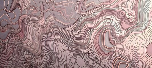 Fototapeta premium An abstract design featuring swirling lines in hues of rose, gold, and soft gray, creating a texture that evokes a sense of fluidity and movement.