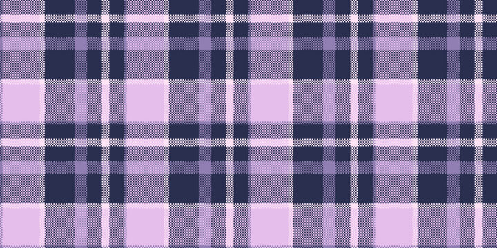 Size check textile pattern, stationary plaid texture background. Towel fabric seamless vector tartan in blue and light colors.