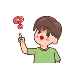 Cute cartoon boy student ask the questions character. illustration vector premium.