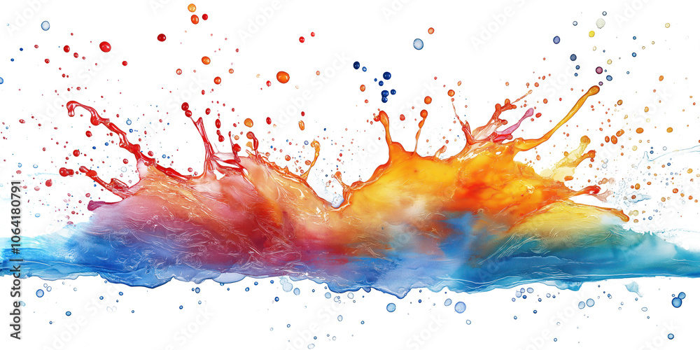 Aufkleber vibrant abstract painting with splashes of red, blue, yellow. bold colors dominate foreground, contr