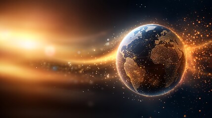 Fototapeta premium A stunning and detailed vector illustration of an abstract digital planet Earth, showcasing intricate cyber technology and a global network concept