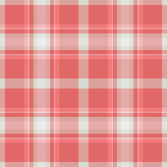 70s plaid fabric check, red textile pattern background. Composition seamless vector texture tartan in light and red colors.