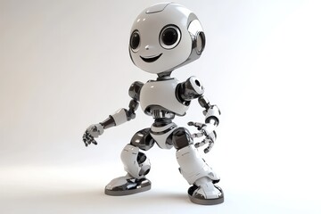 Fototapeta premium Cute Friendly Robot Character in White and Black