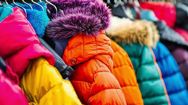 Variety of clothes on racks in a clothing store, suitable for various seasons and fashion styles, Colorful Cool Clothes on Clothes Rack, footage, 4k footage, videos, video clip, slow motion