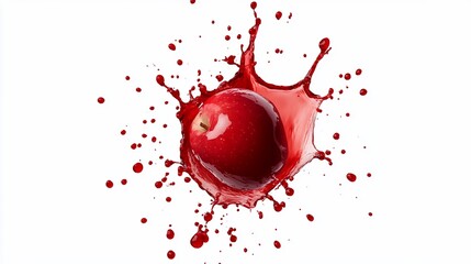Fototapeta premium A red apple with a splash of juice on a white background.