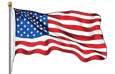 Obraz premium American flag illustration with red, white stripes and blue stars. Traditional upright position on alpha background. Patriotic symbol of United States with abstract style. Freedom and national pride.