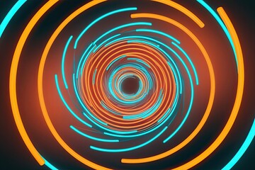 Fototapeta premium Spiral Frame of Luminous Orange and Turquoise Neon Pulse Lines for Immersive Storytelling and Web Graphics