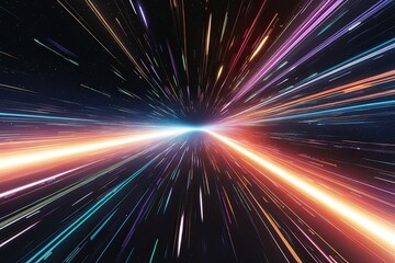 Fototapeta premium Light Speed Hyperspace Background with Colorful Streaks of Light Gathering Towards the Event Horizon