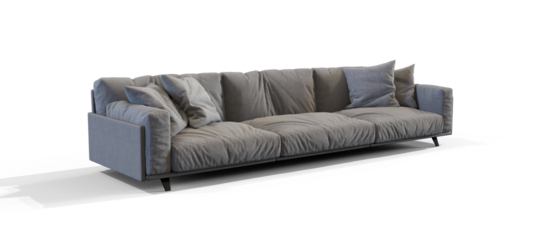 Soft Sofa with pillows 3d render isolated premium PNG on transparent background with shadow