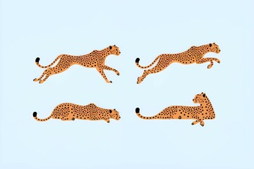 Dynamic African Cheetah Poses Silhouettes Big Cat Collection