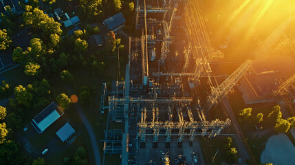 Aerial View of Virtual Power Plant Integrating Energy Resources . illustration