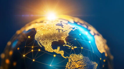 Digital Earth globe, USA trading network, America business connectivity, finance telecommunication