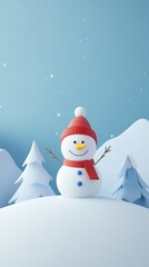 Fototapeta premium snowman, christmas, snow, Start of winter, winter, holiday, hat, snowflake, cold, vector, tree, xmas, cartoon, card, illustration, season, scarf, landscape, celebration, decoration, carrot, fun