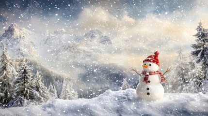 snowman, christmas, snow, Start of winter, winter, holiday, hat, snowflake, cold, vector, tree, xmas, cartoon, card, illustration, season, scarf, landscape,  celebration, decoration, carrot, fun