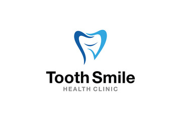 Tooth Smile Logo Design Inspiration. Vector Illustration of a Tooth Smile and Abstract Leaves. Suitable for Dental Clinics, Dental Care and Healthy Tooth.
