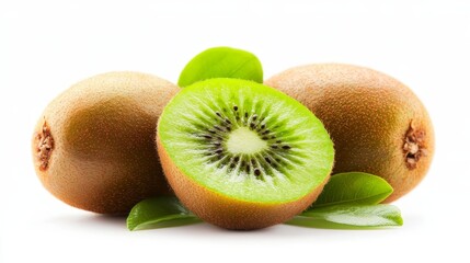 Fototapeta premium Kiwi fruit with bright, natural colors, isolated against a white background, ideal for promotional materials, kiwi fruit, simple and fresh marketing