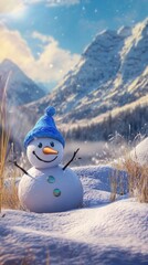 Obraz premium Winter begins, snow mountain, snowman