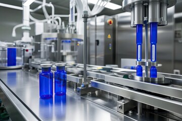 Production Line Showcasing Modern Medical Vials in a Pharmaceutical Plant with Innovations in Health Industry and Efficient Sterile Vial Production