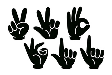 expressive hand gestures cartoon silhouettes set peace and okay signs