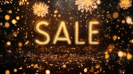 New Year's SALE Banner with Golden Sparkling Lights
