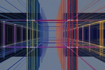 Obraz premium Innovative Visualization of Squares, Lines, and Colors in Architectural Framework for Diagnostic Technology