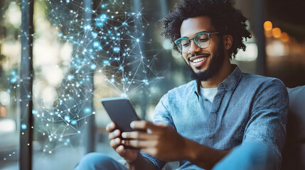 Man Interacting with Technology Concept