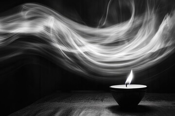 A Single Candle With Smoke Rising in Wavy Patterns