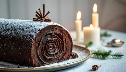 Christmas yule log with copy space