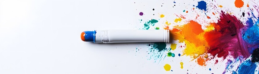 White Marker Pen Against Colorful Splatter Paint Background