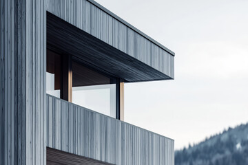 Fototapeta premium Wooden house in modern style in the mountains
