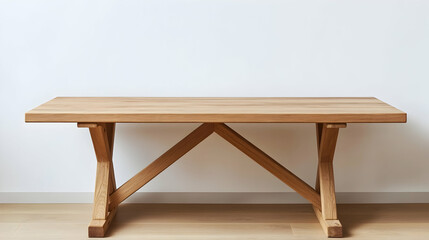 Fototapeta premium Wooden table mockup against a white wall, creating a professional showcase for products . illustration