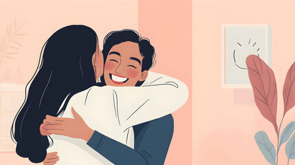 A joyful patient embracing a doctor in a clinic setting, depicting a positive healthcare experience